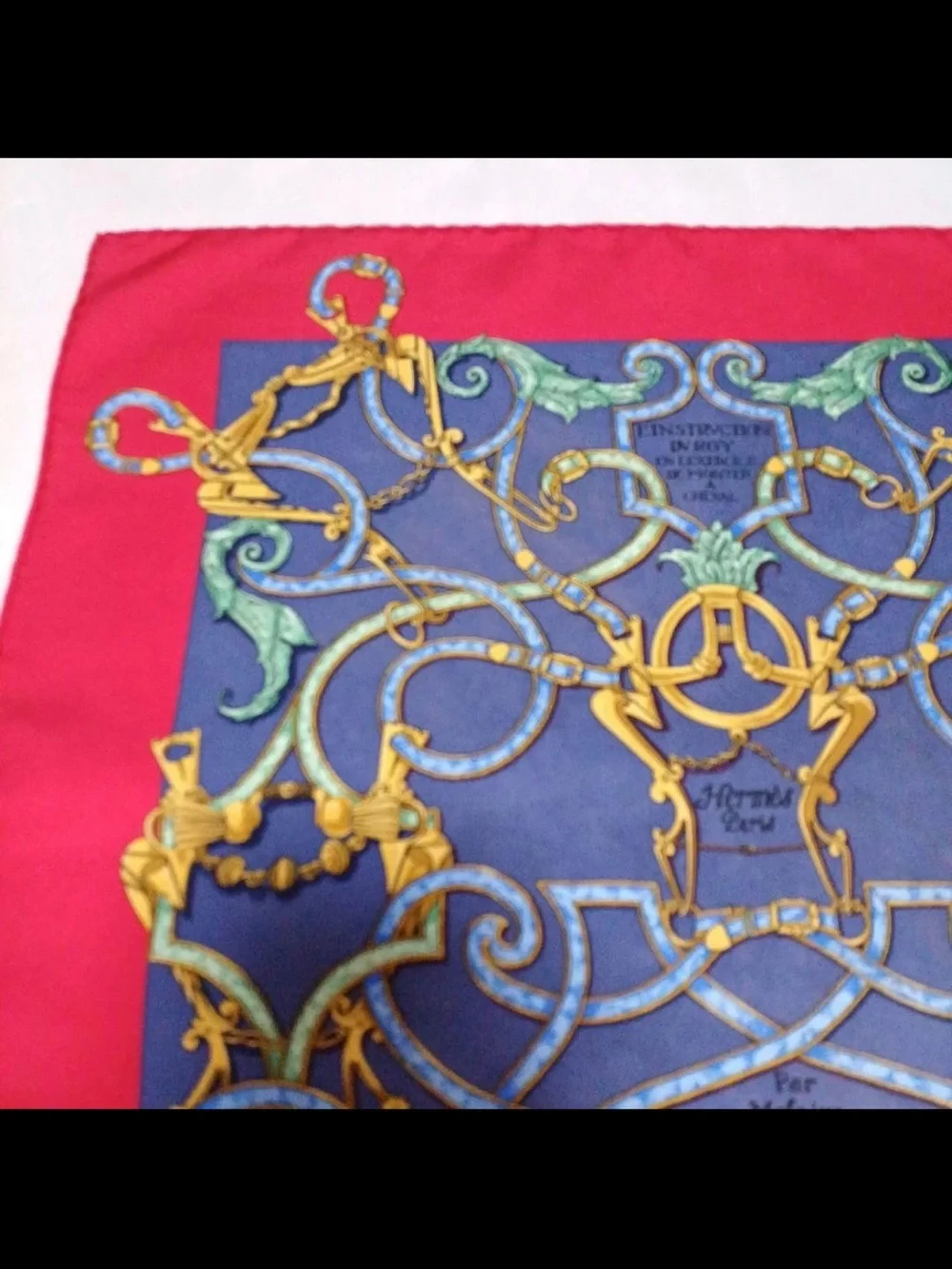 Hermes Pink and Blue Equestrian Motif Silk Scarf